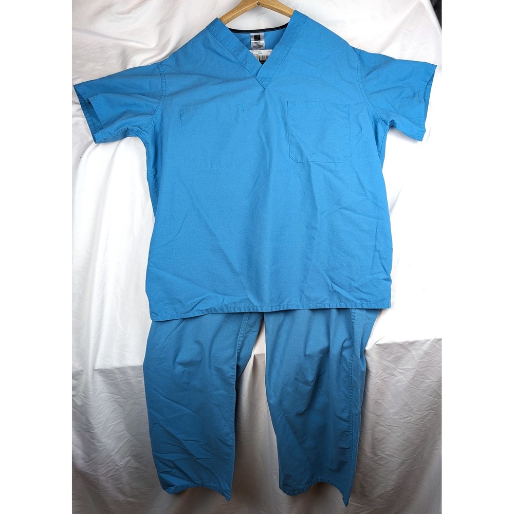 Medline AngelStat Scrub Set Ceil Blue V-Neck Top Drawstring Pants Large LG